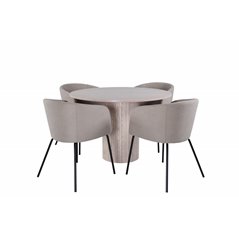 Bianca Round Dining Table , White Wash Black Veneer+Berit Chair , Black Beige Fabric (Polyester linen )_4