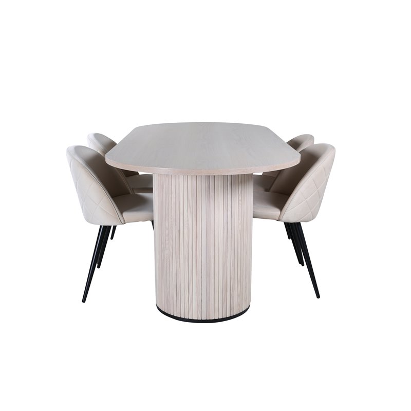 Bianca Oval Dining Table , White Wash Black Veneer+Velvet Stitches Chair , Black Beige Velvet_4