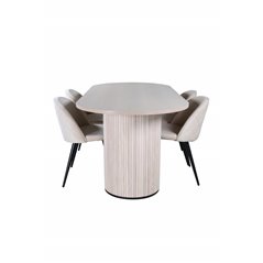 Bianca Oval Dining Table , White Wash Black Veneer+Velvet Stitches Chair , Black Beige Velvet_4