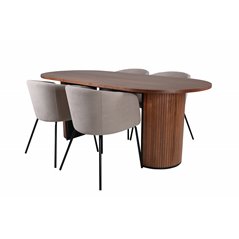 Bianca Oval Dining Table , Walnut Black Veneer+Berit Chair , Black Beige Fabric (Polyester linen )_4