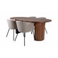 Bianca Oval Dining Table , Walnut Black Veneer+Berit Chair , Black Beige Fabric (Polyester linen )_4