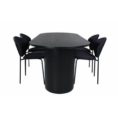 Bianca Oval Dining Table , Black Black Veneer+Vault Dining Chair , Black Legs , Black Fabric_4