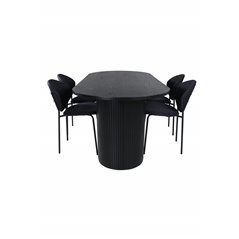 Bianca Oval Dining Table , Black Black Veneer+Vault Dining Chair , Black Legs , Black Fabric_4