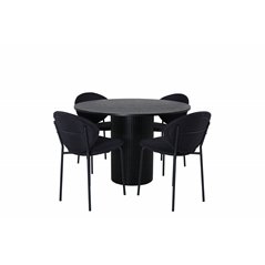 Bianca Round Dining Table , Black Black Veneer+Vault Dining Chair , Black Legs , Black Fabric_4