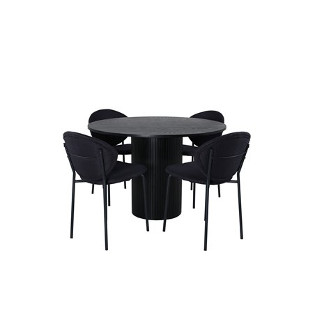 Bianca Round Dining Table , Black Black Veneer+Vault Dining Chair , Black Legs , Black Fabric_4