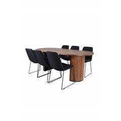 Bianca Oval Dining Table , Walnut Black Veneer+Muce Dining Chair , Black Legs , Black Fabric_6