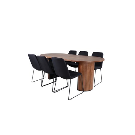 Bianca Oval Dining Table , Walnut Black Veneer+Muce Dining Chair , Black Legs , Black Fabric_6