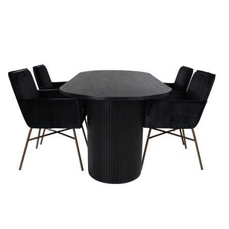 Bianca Oval Dining Table , Black Black Veneer+Pippi Chair , Distressed Copper Black Velvet_4