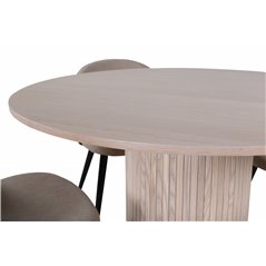 Bianca Round Dining Table , White Wash Black Veneer+Velvet Stitches Chair , Black Beige Fabric (Polyester linen )_4