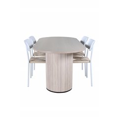 Bianca Oval Dining Table , White Wash Black Veneer+Polly Dining Chair , Nature White_4