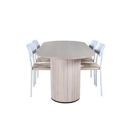 Bianca Oval Dining Table , White Wash Black Veneer+Polly Dining Chair , Nature White_4