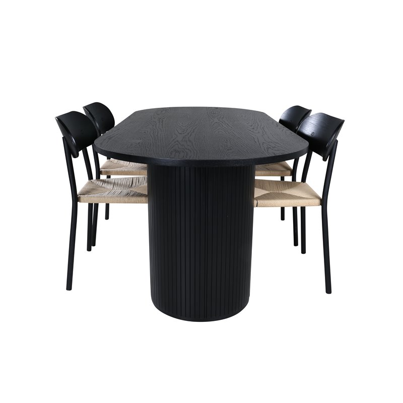 Bianca Oval Dining Table , Black Black Veneer+Polly Dining Chair , Nature Black_4