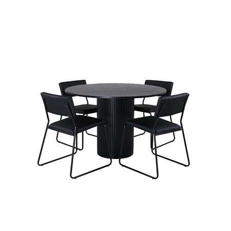 Bianca Round Dining Table , Black Black Veneer+Kenth Chair , Black Black PU_4