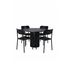 Bianca Round Dining Table , Black Black Veneer+Polly Dining Chair , Black Black_4