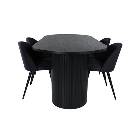 Bianca Oval Dining Table , Black Black Veneer+Velvet Dining Chiar , Black legs, Black Fabric_4