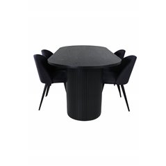 Bianca Oval Dining Table , Black Black Veneer+Velvet Dining Chiar , Black legs, Black Fabric_4