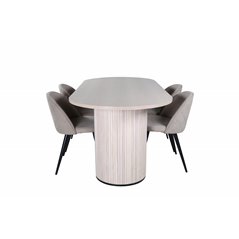 Bianca Oval Dining Table , White Wash Black Veneer+Velvet Stitches Chair , Black Beige Fabric (Polyester linen )_4