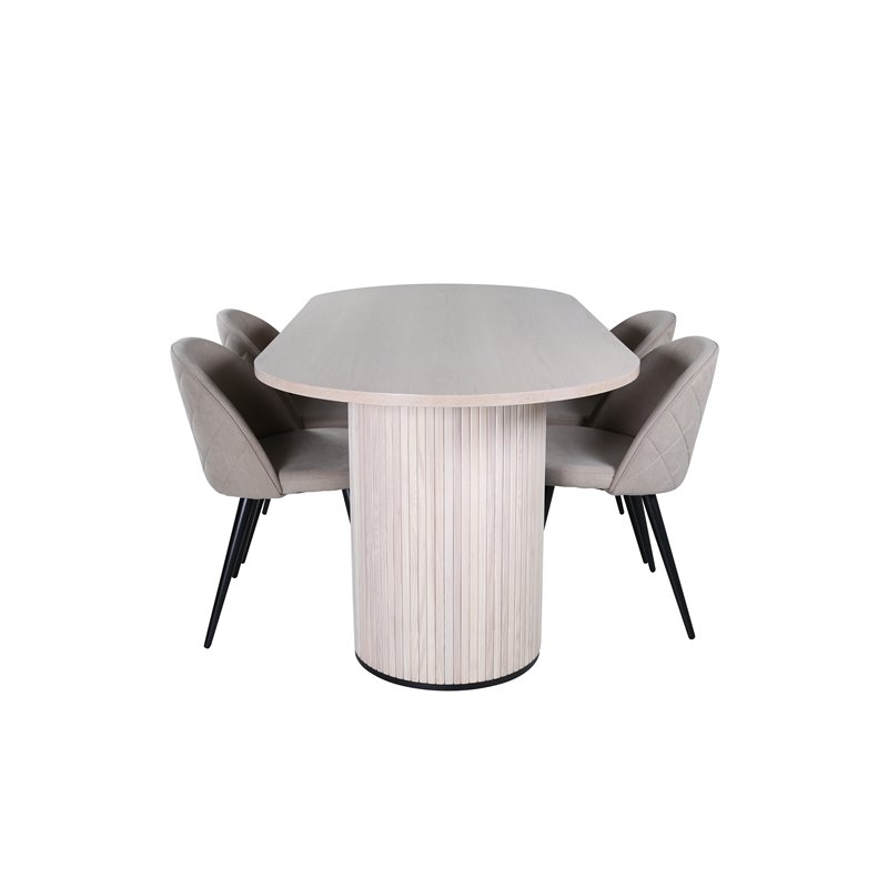 Bianca Oval Dining Table , White Wash Black Veneer+Velvet Stitches Chair , Black Beige Fabric (Polyester linen )_4