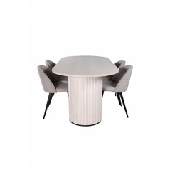 Bianca Oval Dining Table , White Wash Black Veneer+Velvet Stitches Chair , Black Beige Fabric (Polyester linen )_4