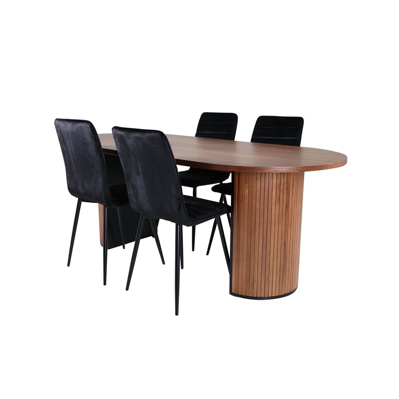 Bianca Oval Dining Table , Walnut Black Veneer+Windu Lyx Chair , Black Black Velvet_4