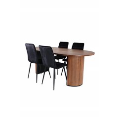 Bianca Oval Dining Table , Walnut Black Veneer+Windu Lyx Chair , Black Black Velvet_4