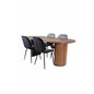 Bianca Oval Dining Table , Walnut Black Veneer+Emma Chair , Black Black and Light Grey Black Velvet in Back Grey Velvet in front