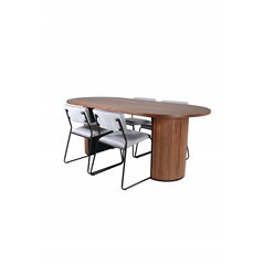 Bianca Oval Dining Table , Walnut Black Veneer+Kenth Chair , Black Light Grey Velvet_4