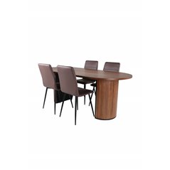 Bianca Oval Dining Table , Walnut Black Veneer+Windu Lyx Chair , Black Brown Micro Fibre_4