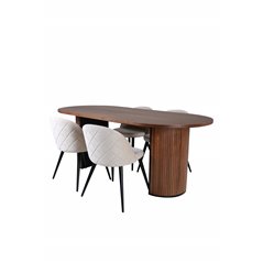 Bianca Oval Dining Table , Walnut Black Veneer+Velvet Stitches Chair , Black Beige Velvet_4