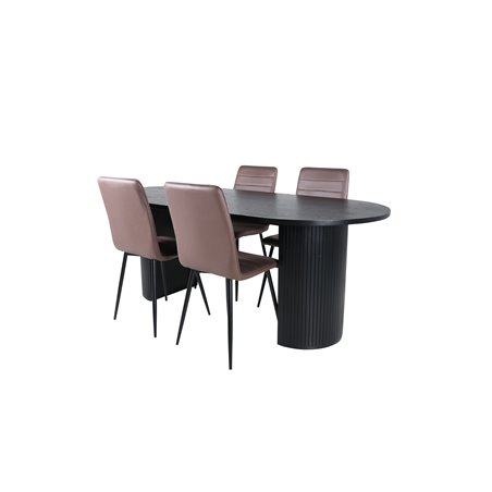 Bianca Oval Dining Table - Black / Black Veneer+Windu Lyx Chair - Black / Brown Micro Fibre_4