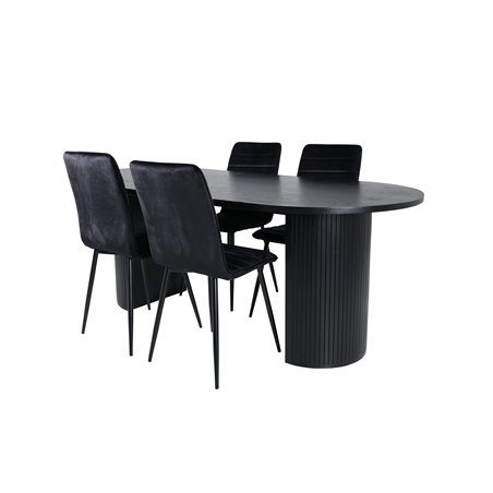 Bianca Oval Dining Table - Black / Black Veneer+Windu Lyx Chair - Black / Black Velvet_4