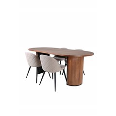 Bianca Oval Dining Table , Walnut Black Veneer+Velvet Stitches Chair , Black Beige Fabric (Polyester linen )_4