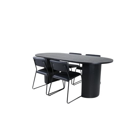 Bianca Oval Dining Table - Black / Black Veneer+Kenth Chair - Black / Black PU_4