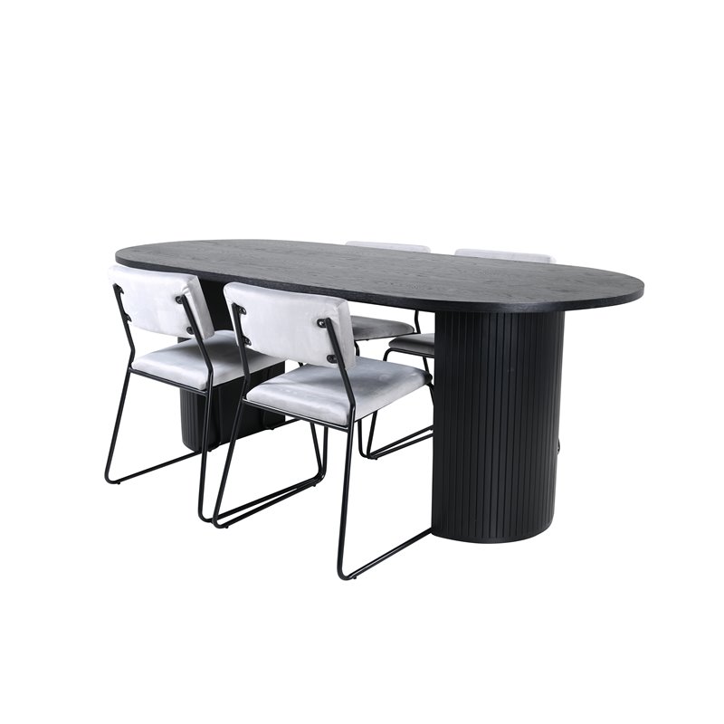 Bianca Oval Dining Table - Black / Black Veneer+Kenth Chair - Black / Light Grey Velvet_4