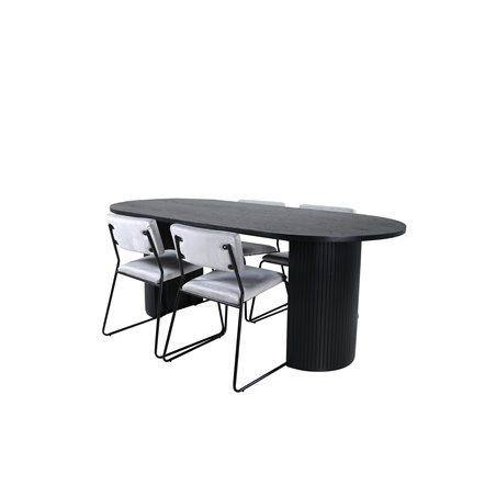 Bianca Oval Dining Table - Black / Black Veneer+Kenth Chair - Black / Light Grey Velvet_4