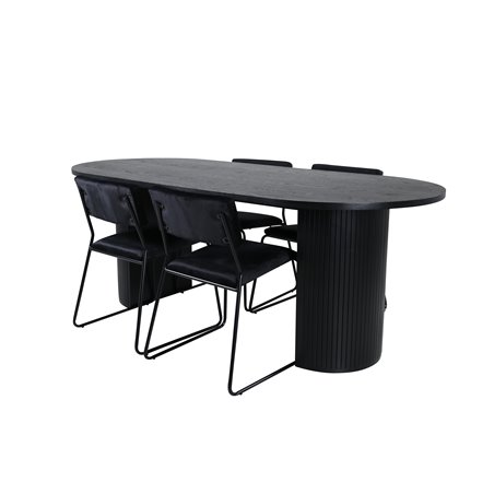 Bianca Oval Dining Table - Black / Black Veneer+Kenth Chair - Black / Black Velvet_4