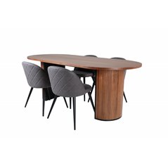 Bianca Oval Dining Table , Walnut Black Veneer+Velvet Stitches Chair , Black Grey Micro Fibre_4