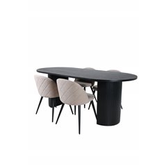 Bianca Oval Dining Table - Black / Black Veneer+Velvet Stitches Chair - Black / Beige Fabric (Polyester linen )_4