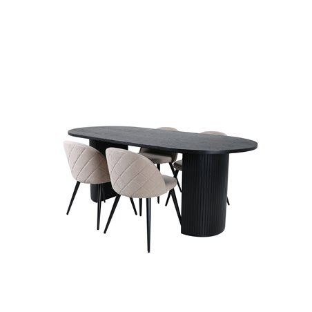 Bianca Oval Dining Table - Black / Black Veneer+Velvet Stitches Chair - Black / Beige Fabric (Polyester linen )_4