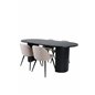 Bianca Oval Dining Table - Black / Black Veneer+Velvet Stitches Chair - Black / Beige Fabric (Polyester linen )_4