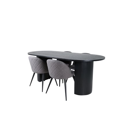 Bianca Oval Dining Table - Black / Black Veneer+Velvet Stitches Chair - Black / Grey Micro Fibre_4