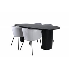 Bianca Oval Dining Table - Black / Black Veneer+Berit Chair - Black / Light Grey Velvet_4