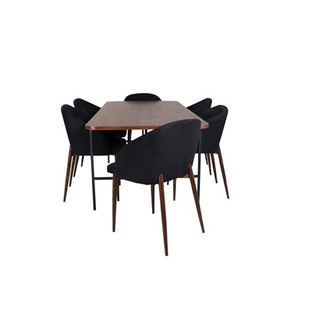 Uno Dining Table , Black Walnut Veneer+Arch Dining Chair , Walnut Legs , Black Fabric_6