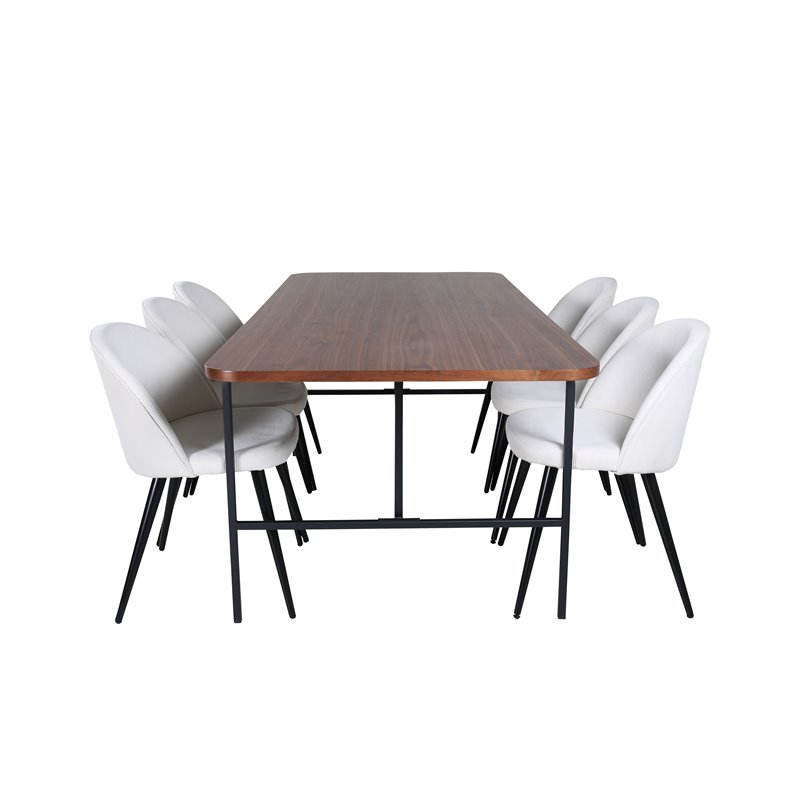 Uno Dining Table , Black Walnut Veneer+Velvet Dining Chair Corduroy , Beige Black_6