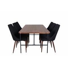 Uno Dining Table , Black Walnut Veneer+Leone Dining Chair , Walnut legs , Black Fabric_6