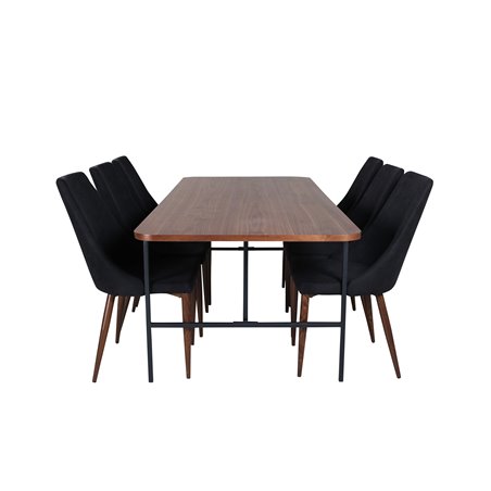 Uno Dining Table , Black Walnut Veneer+Leone Dining Chair , Walnut legs , Black Fabric_6