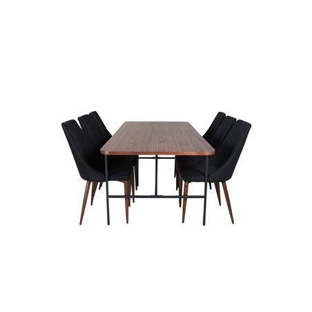 Uno Dining Table , Black Walnut Veneer+Leone Dining Chair , Walnut legs , Black Fabric_6