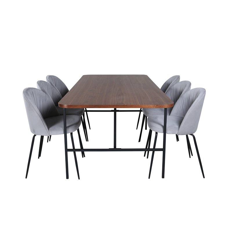 Uno Dining Table , Black Walnut Veneer+Wrinkles Dining Chair , Black Legs , Grey Velvet_6