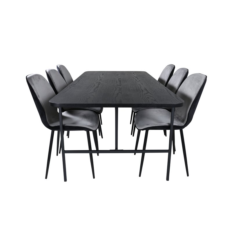 Uno Dining Table , Black Black Veneer+Emma Chair , Black Black and Light Grey Black Velvet in Back Grey Velvet in front_6