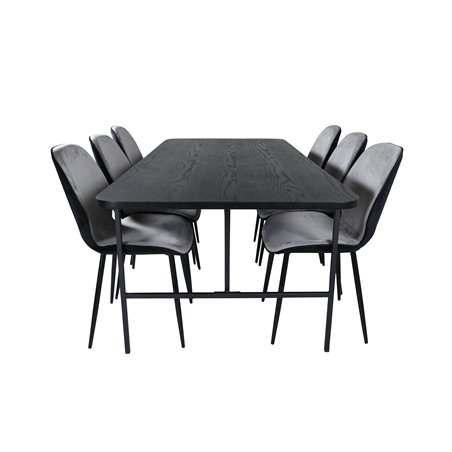 Uno Dining Table , Black Black Veneer+Emma Chair , Black Black and Light Grey Black Velvet in Back Grey Velvet in front_6